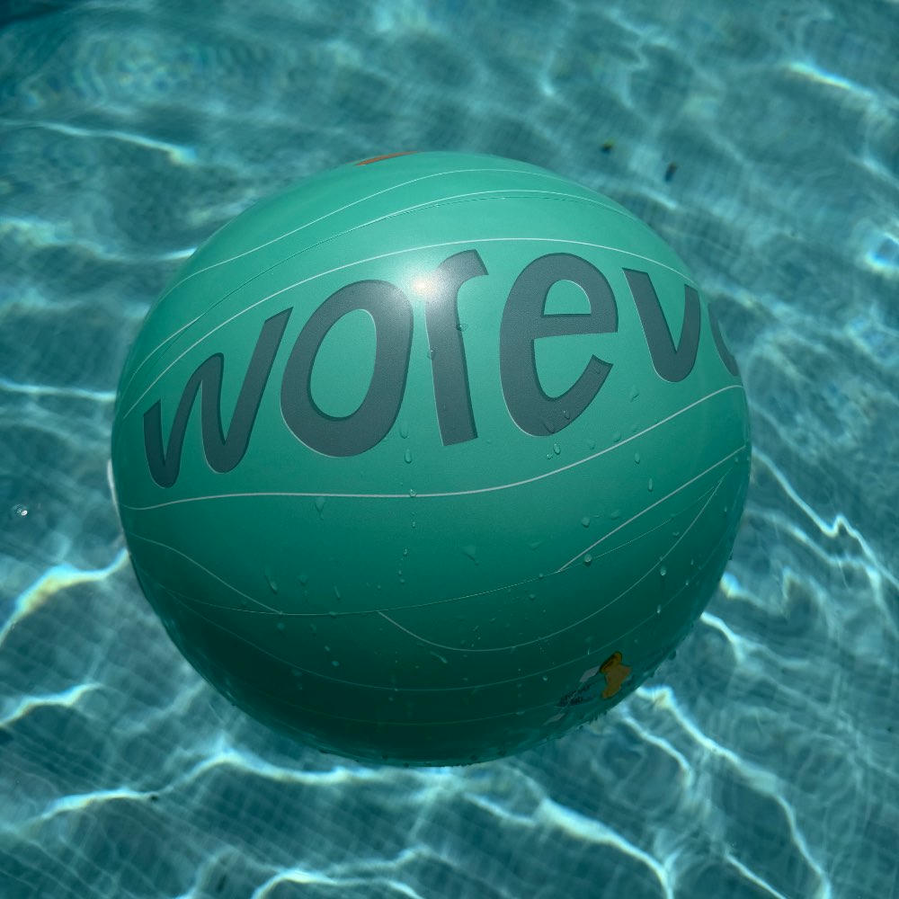 WOREVA Pelota de playa 40 cm de diámetro, Hinchable, Edición especial con los modelos de paddle surf de 2026 (Color Turquesa)