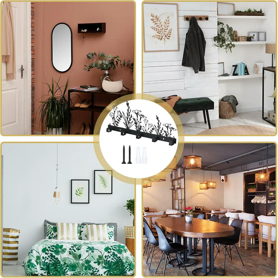 Soporte para llaves de pared con ganchos, metal negro, ideal para cocina y entrada, con diseño moderno (Negro)