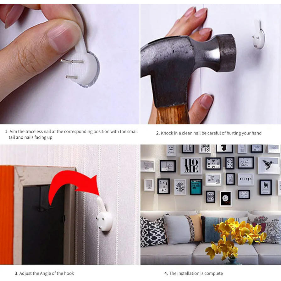 Kit de 42 Ganchos Adhesivos No Más Clavos, Conjunto de Ganchos Multimodelos, Fáciles de Instalar y Resistentes para Colgar Cuadros y Otros Artículos, 7 tamaños