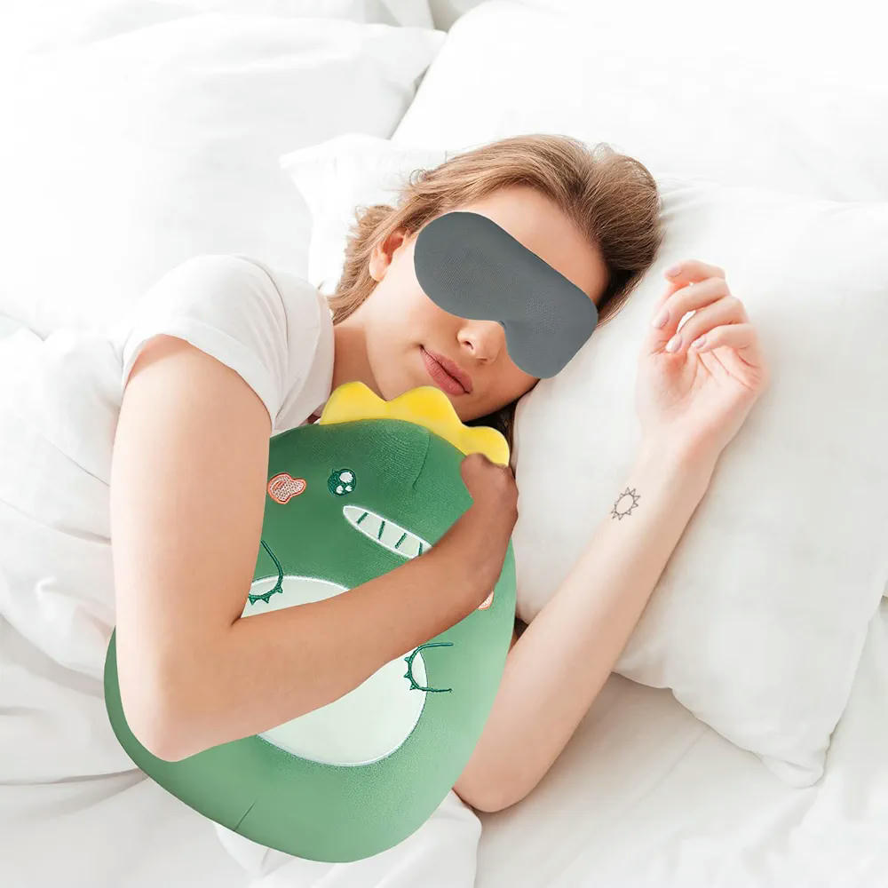 Almohada Ssuave Modelo U con Antifaz para Dormir, Almohada de Viaje para Niños y Niñas, Ideal para Avión y Coche, Diseño Dinosaurio (Verde)