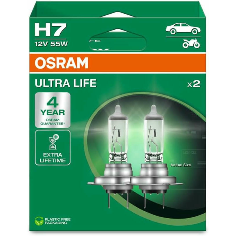 OSRAM ULTRA LIFE, H7, lámparas halógenas para faros, caja plegable colgante (2 lámparas)