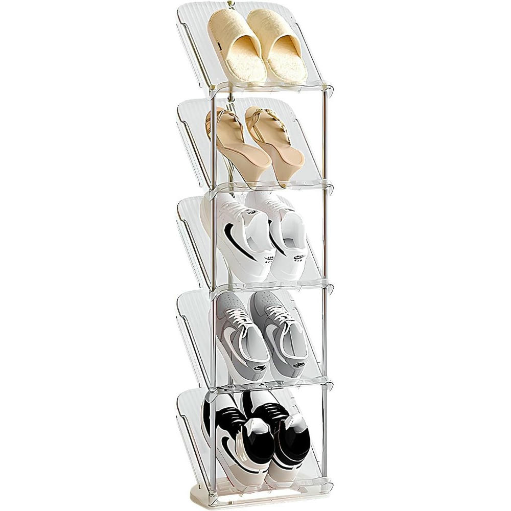 Narrow 5-Tier Shoe Rack, Ideal for Small Spaces and Multifunctional, 28 x 15 x 101 cm, White Color