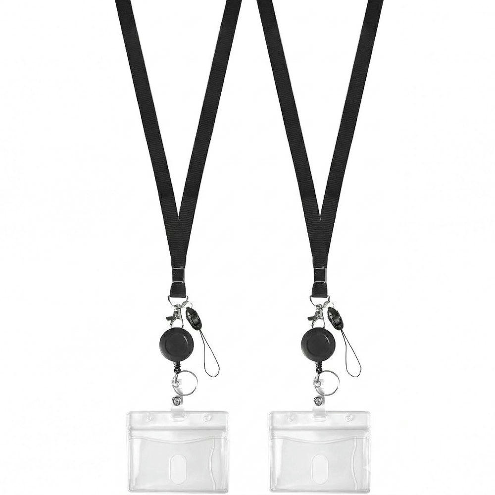 Porta Credencial Retráctil 2 Piezas, Carrete Extensible con Cordón para el Cuello, Funda para Tarjeta de Identificación, Ideal para Oficina y Estudiantes