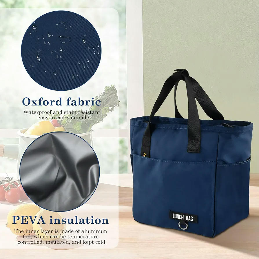 Bolsa térmica reutilizable, lonchera isotérmica impermeable, bolsa de comida con interior a prueba de fugas, ideal para oficina, escuela y actividades al aire libre (azul)