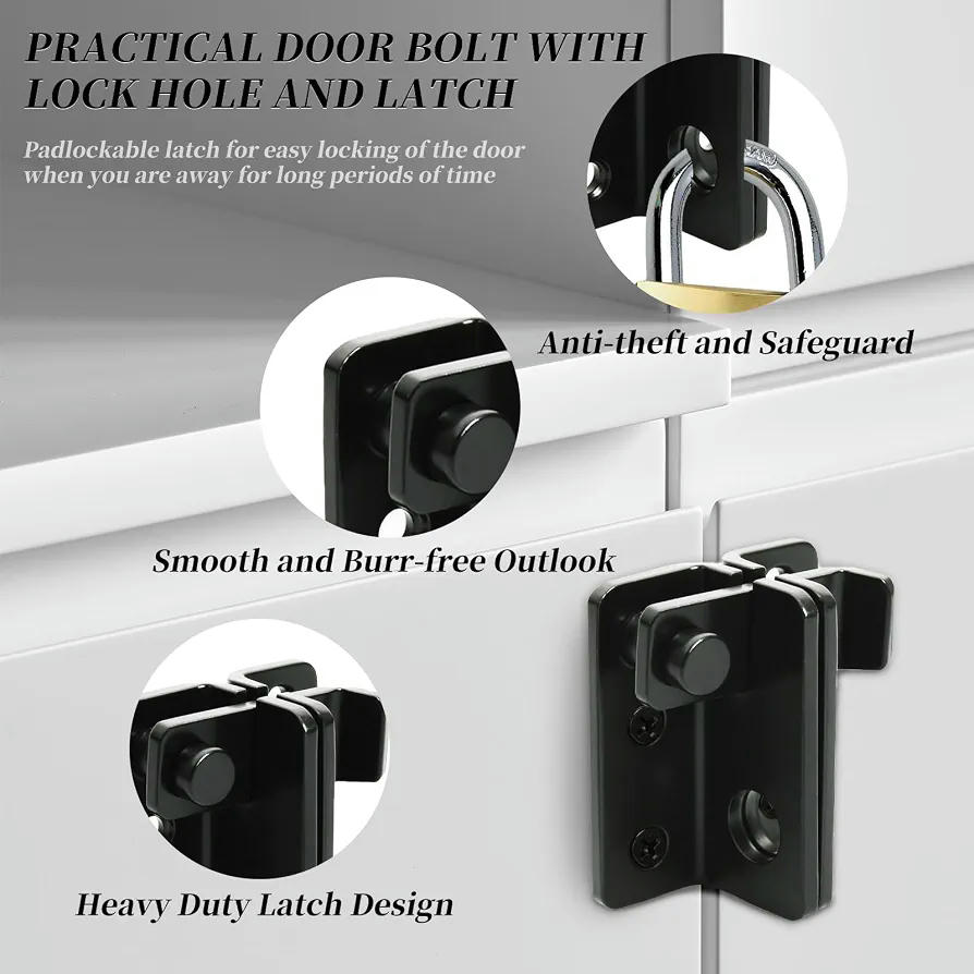 Pestillos Para Puertas, 2 Piezas, Diseño Bloqueable De 270° Para Ventanas Y Puertas (Negro)