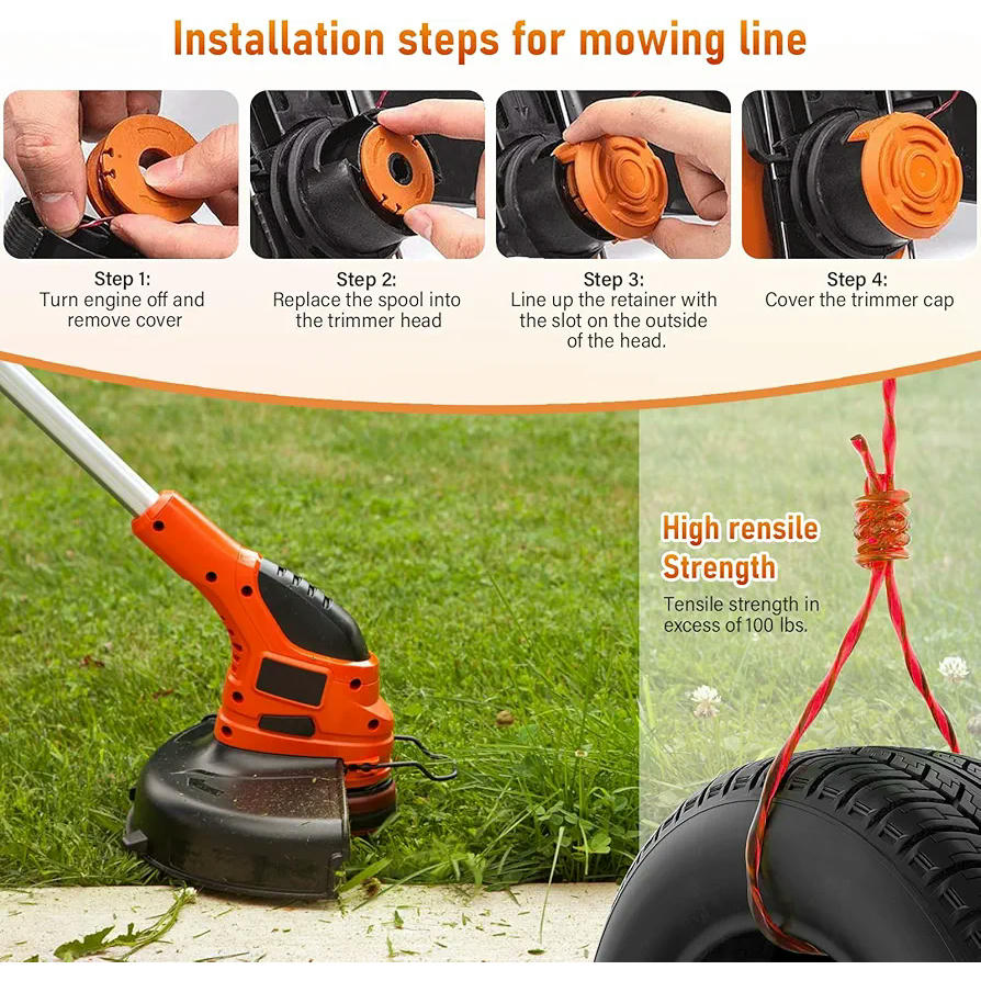 18 Bobinas de Hilo + 4 Tapas Compatible con Cortabordes Worx, 3m Longitud, 1.65mm de diámetro, Carrete y Cubiertas Incluidas