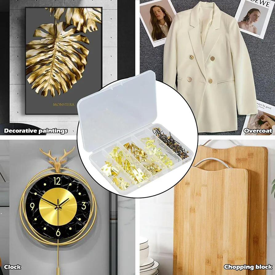 Kit de ganxos per a marcs de fotos, 120 peces, penjolls daurats, accessoris per penjar quadres, ganxos i claus, adequats per a diverses aplicacions