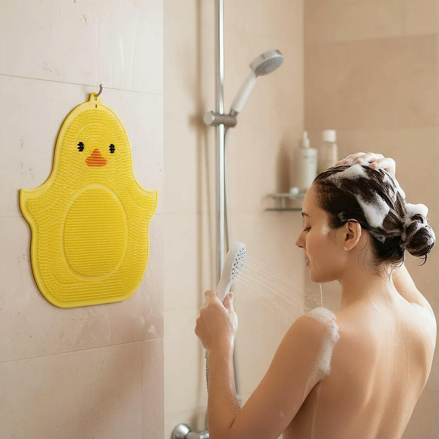 Alfombrilla de masaje para pies de silicona, cepillo antideslizante con ventosas para ducha, limpieza y exfoliación, modelo amarillo