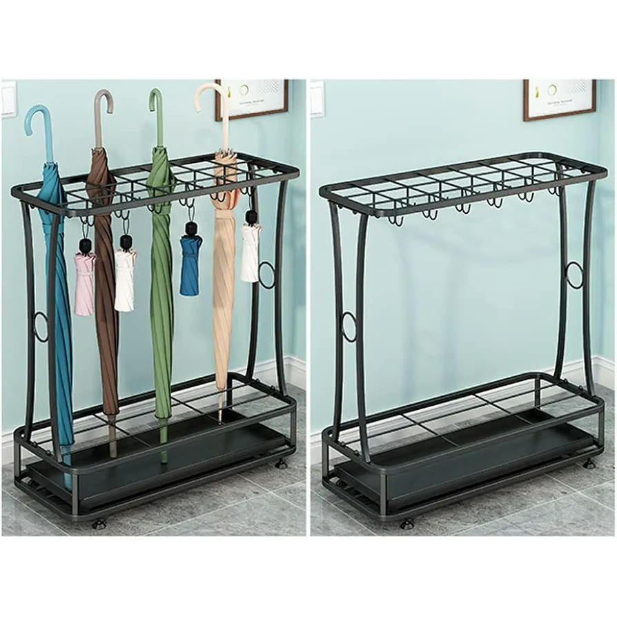 Paragüero Multifuncional Negro, Almacenamiento de Bastones y Paraguas, Diseño Moderno para Casa, Oficina, Hotel, Gran Capacidad