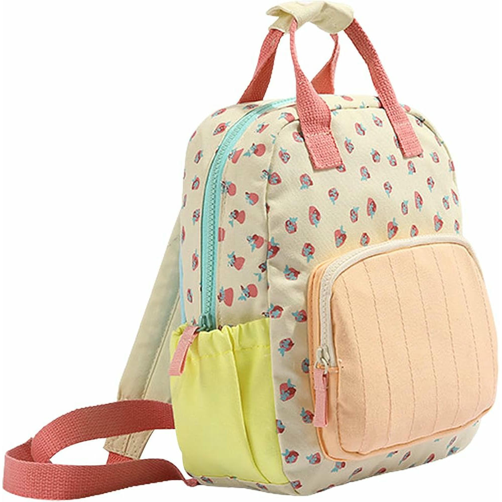 Mini mochila infantil con estampado de fresas, bolsa de viaje, talla S, color albaricoque y multicolor