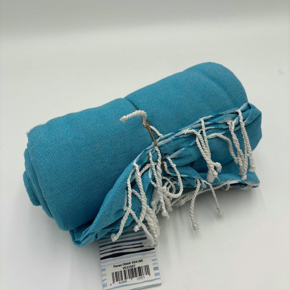 Pareo toalla Onar 95x180 azul claro con rayas blancas