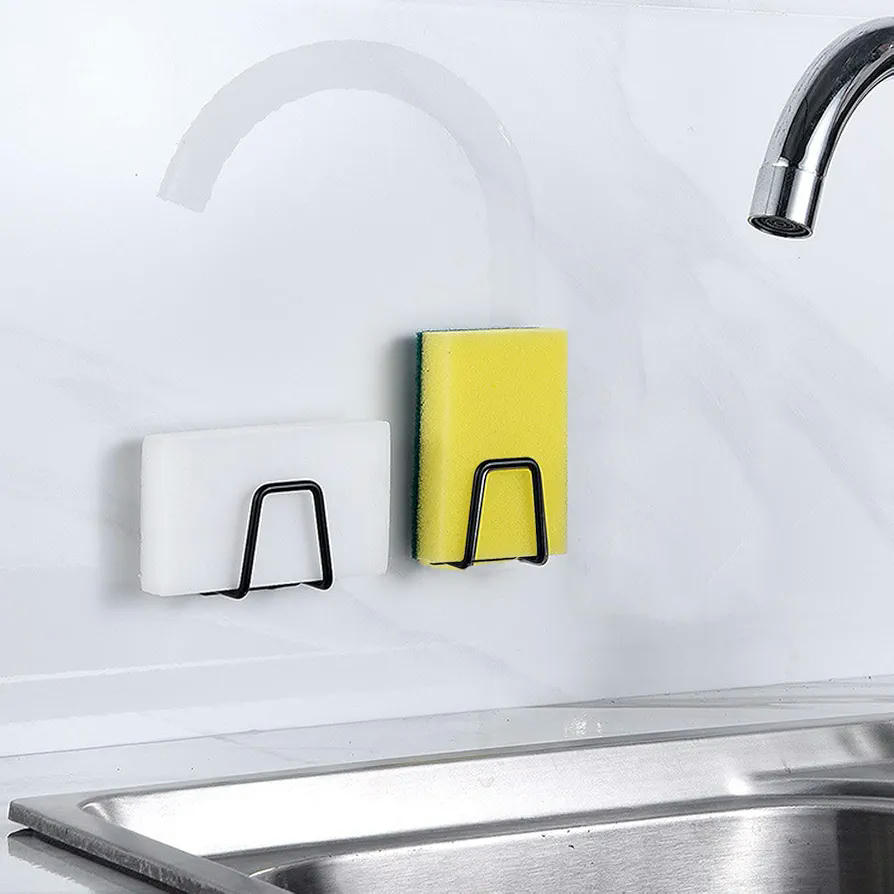 4 Soportes Autoadhesivos de Acero Inoxidable para Estropajos y Esponjas de Cocina
