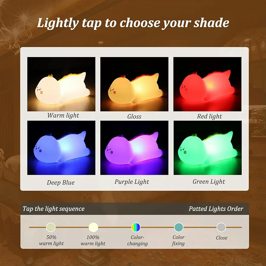 Luz nocturna infantil de silicona tipo dinosaurio, 16 colores regulables RGB, 4 niveles de brillo, luz quitamiedos para niños, lámpara recargable USB