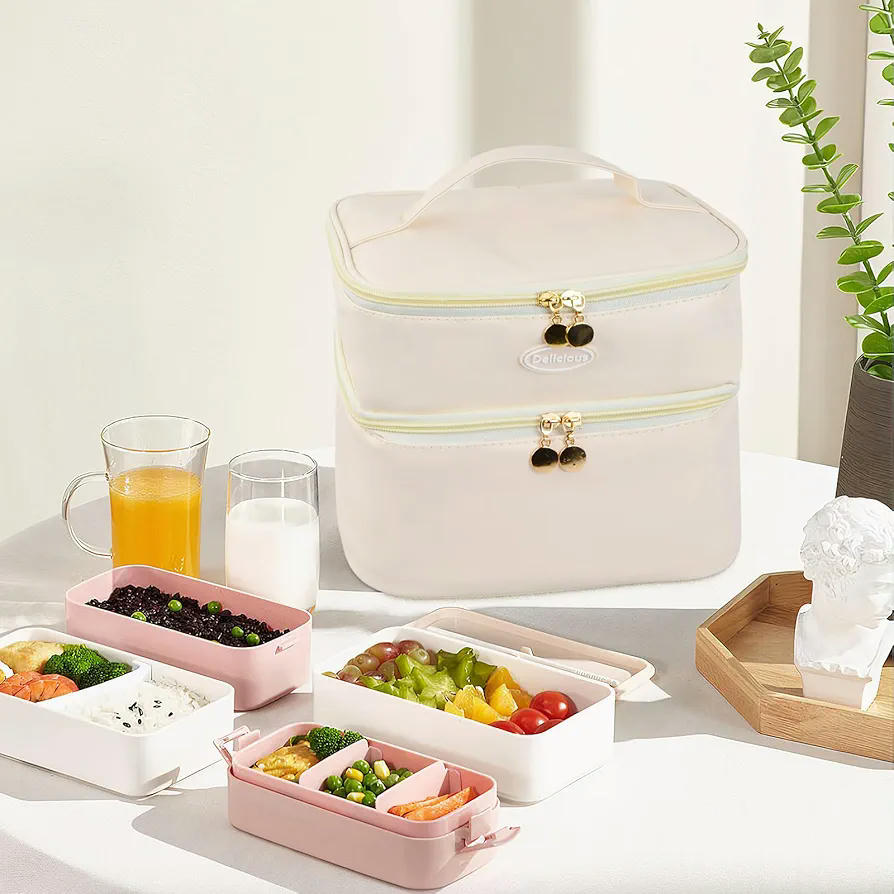 Bolsa térmica Porta Alimentos, Nevera portátil pequeña, Mochila térmica aislada, Bolsa de almuerzo para oficina, camping, playa, capacidad 5,5L y 9L, color beige