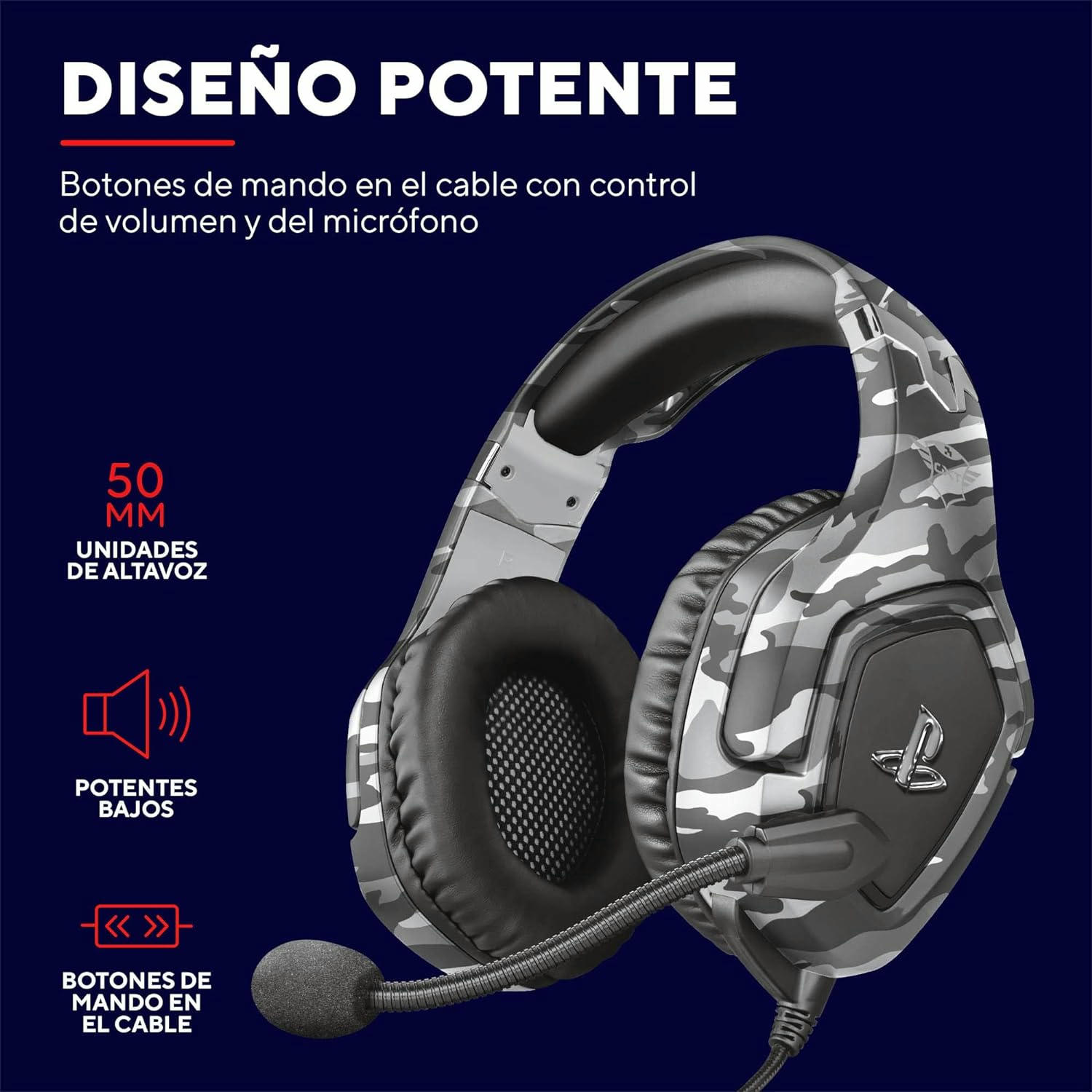 Trust Gaming Cascos PS4 y PS5 Auriculares de Gaming GXT 488 Forze-G, Licencia Oficial para Playstation, Micrófono Plegable, Altavoces Activos de 50 mm, Cable Trenzado de Nailon de 1.2 m, Gris