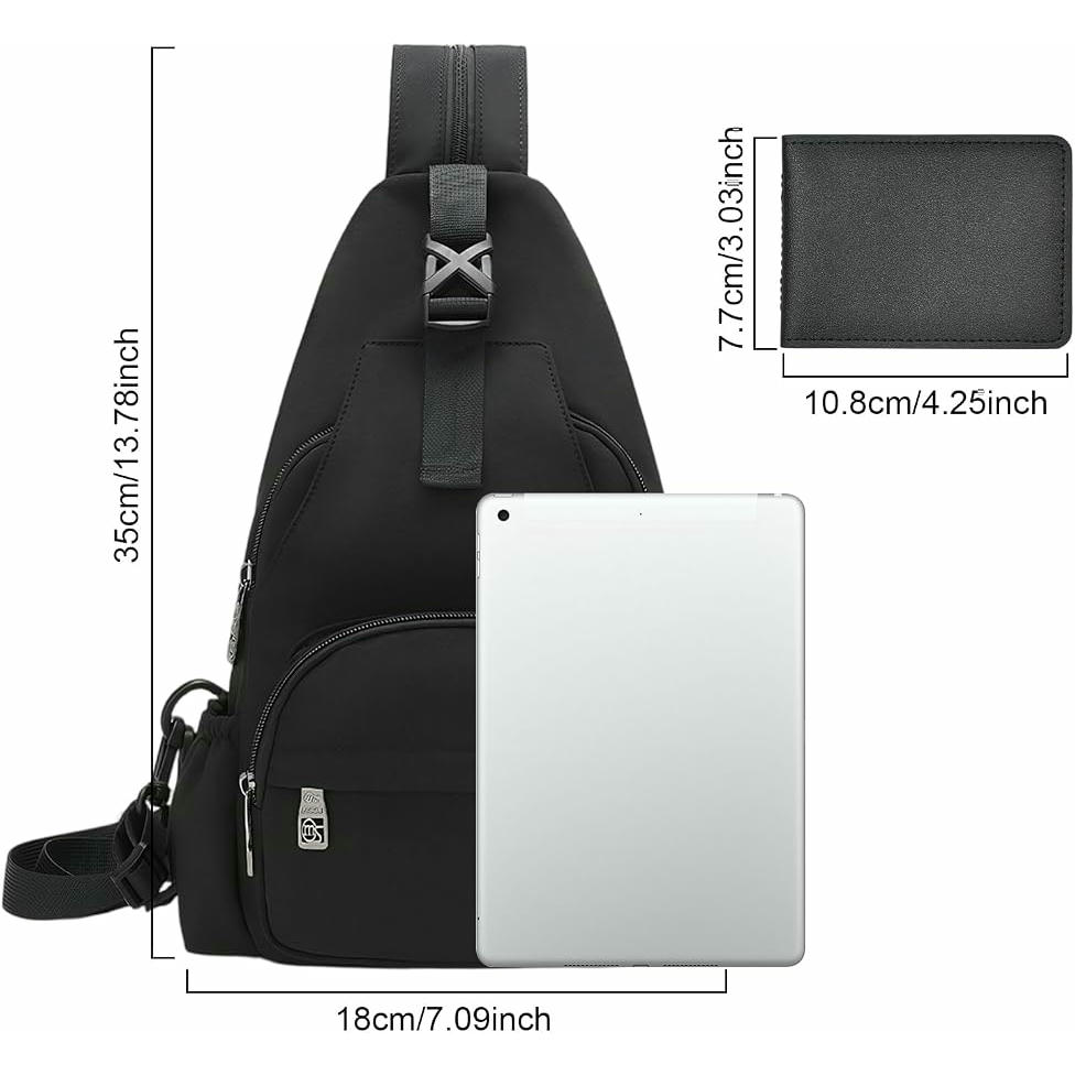 Bolso bandolera ultradelgado con compartimento para tarjetas, impermeable y versátil para viajes y actividades al aire libre (Negro)