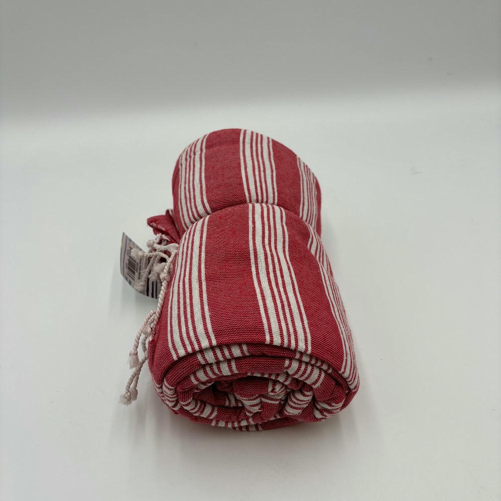 Pareo toalla Sena 95x180 rojo con rayas blancas