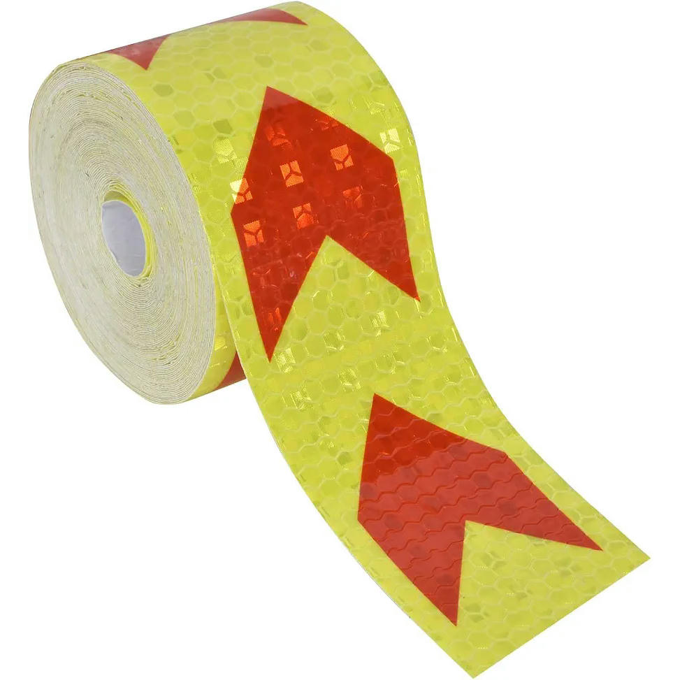 Cinta Reflectante Adhesiva de Alta Visibilidad - 5cm x 10m, Rojo/Amarillo, Ideal para Vehículos y Áreas Industriales