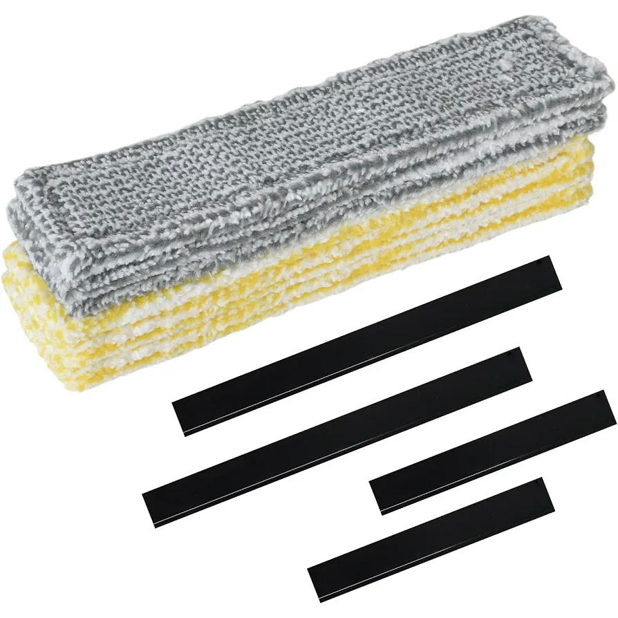 8 Microfiber Pads and 4 Rubber Extractors for Window Vacuum Cleaner, 170 and 280 mm (Gray)