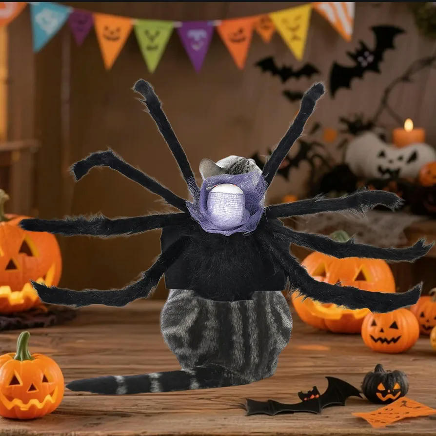 Disfraz de Halloween para Perros y Gatos, Traje de Araña Calavera Morada, Ideal para Mascotas Pequeñas y Medianas, Talla M, Color Negro