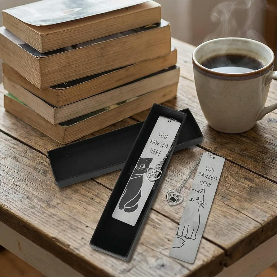 Set de 2 Marcapáginas Metálicos con Diseño de Gatos, Regalo Ideal para Amantes de la Lectura, 26 cm