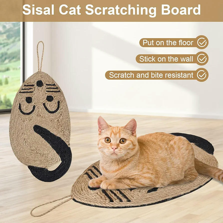 Alfombrilla Rascadora para Gatos de Sisal Natural y Diseño Antideslizante (Marrón)