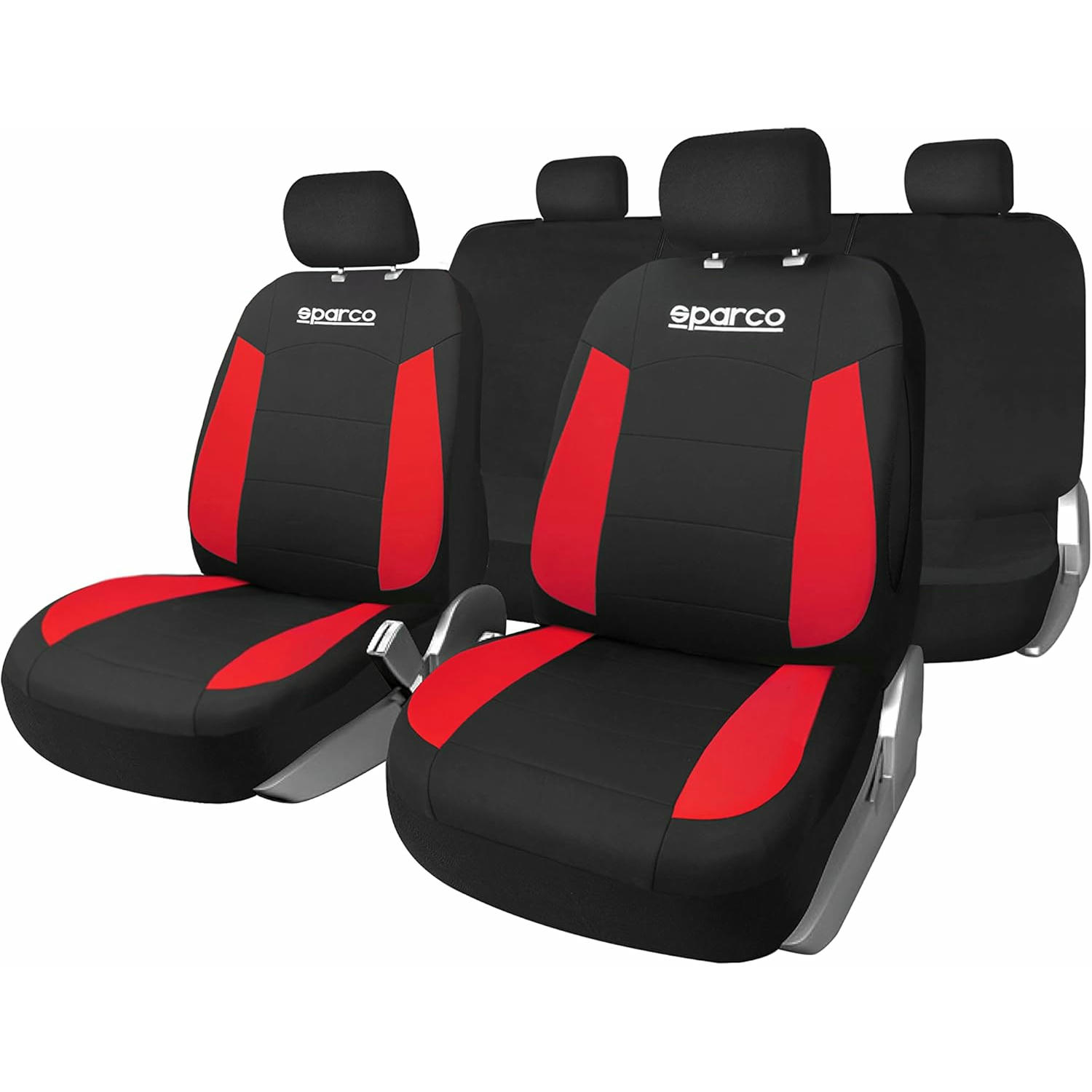 Sparco SPCS439RD Juego Completo de Fundas de Asiento Universales, Color Rojo/Negro
