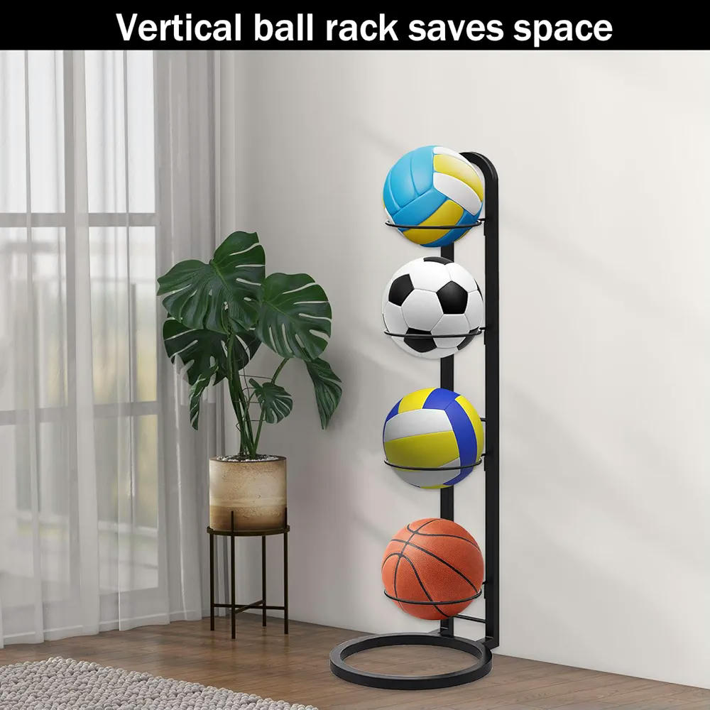 Estante de Almacenamiento Vertical para 4 Pelotas, Soporte Extraíble para Baloncesto, Fútbol y Voleibol (Negro)
