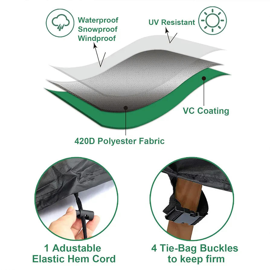 Funda protectora para muebles de jardín, impermeable, tela Oxford 420D, anti-UV, tamaño 250x210x90 cm, ideal para mesas y sillas de exterior (Color Negro)