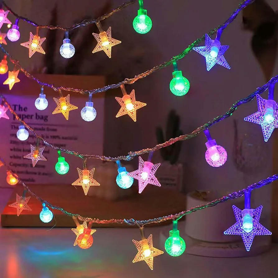 Guirnalda de luces LED de 6 metros con 40 luces decorativas, iluminación impermeable para exteriores e interiores, ideal para fiestas y decoraciones navideñas (multicolor)
