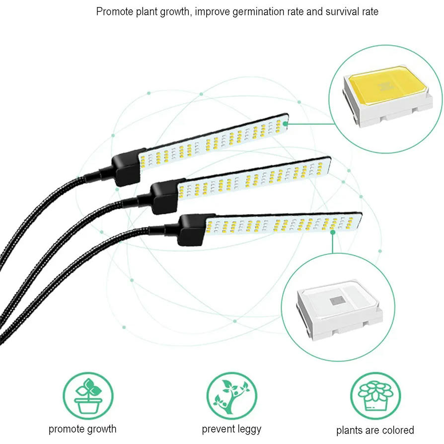 Luz de Cultivo LED para Plantas de Interior con Soporte Trípode Ajustable y Temporizador Automático, Espectro Completo, 4 Cabezas, Enchufe EU