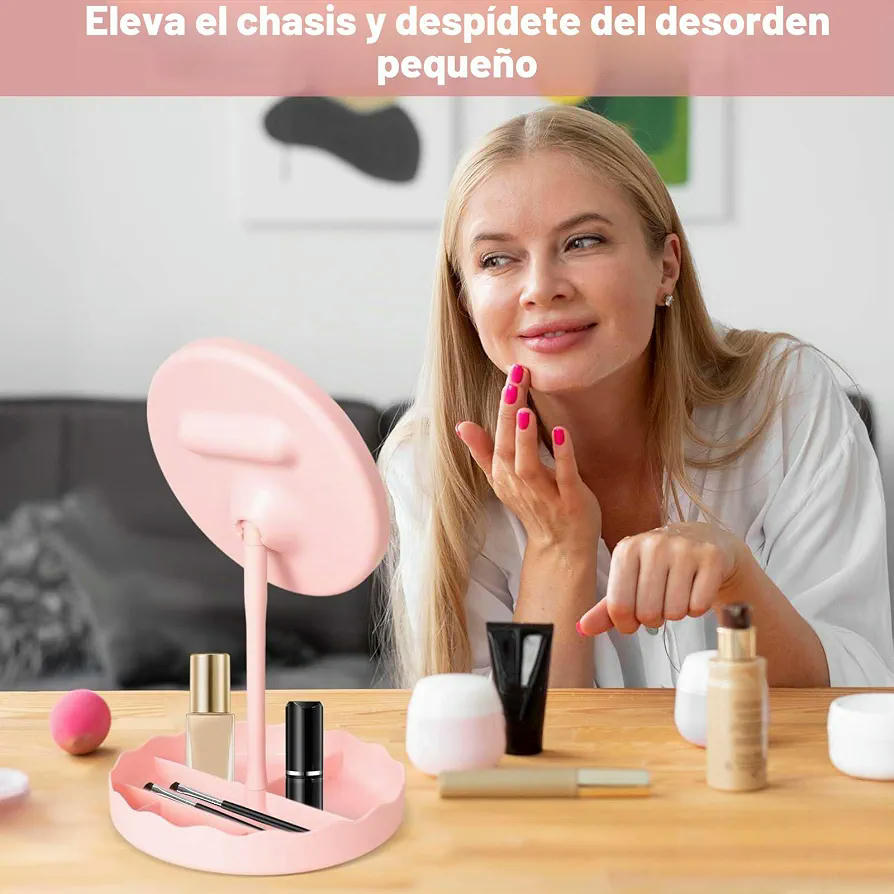 Espejo de Maquillaje con Luz LED y botón táctil, Iluminación Regulable y Diseño Elegante (Rosa)