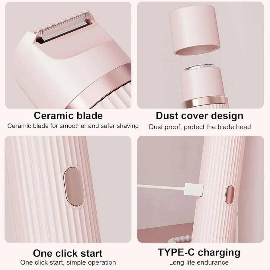 Afeitadora eléctrica 2 en 1 para mujer, doble cabezal, afeitadora resistente al agua, depiladora inalámbrica para rostro, cuerpo y zona íntima (rosa)