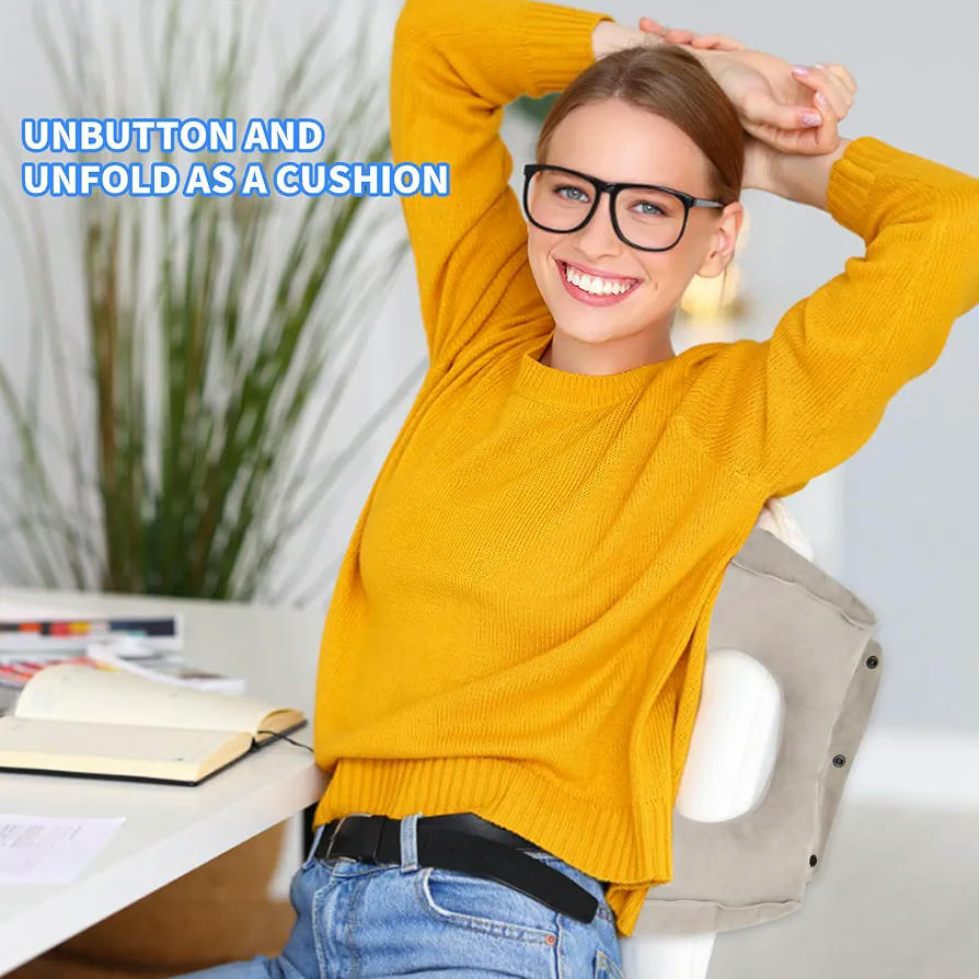 Almohada de Viaje Hinchable con Soporte Cervical, Fácil de Inflar, Ideal para la Oficina y Viajes, en bolsa de transporte, Color Gris