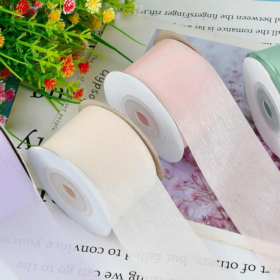 Cinta Organza 38mm x 18m en 4 Colores para Decoración y Manualidades (Multicolor Pasteles)