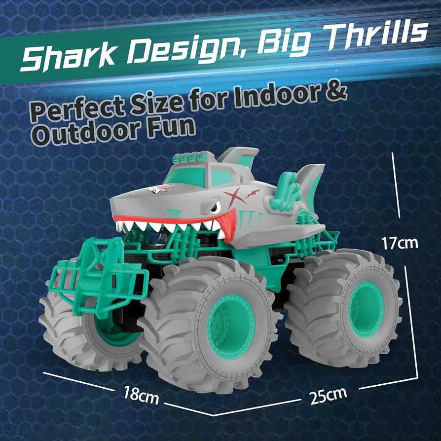 Coche teledirigido RC anfibio tipo tiburón 4WD con 2 baterías recargables, juguete impermeable para niños
