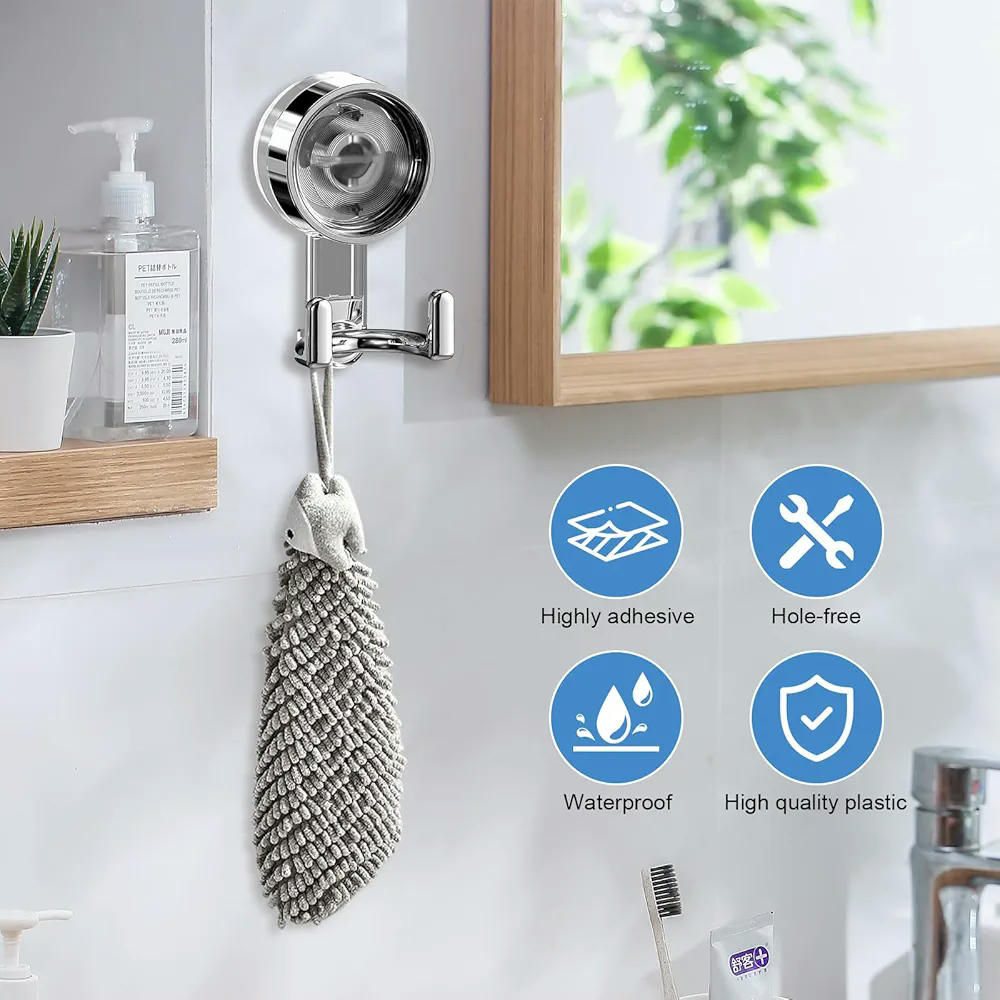 4 Ganchos de Ventosa Resistentes, Doble Gancho para Baño y Cocina, Instalación Sin Taladro, Impermeables y Reutilizables, Compatible con Superficies Lisas, 5 kg