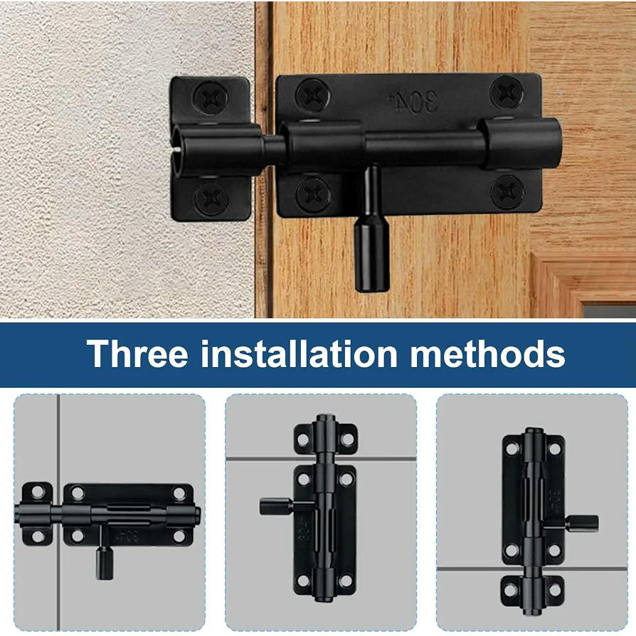 Kit de Cerrojos y Candados de Acero Inoxidable - Incluye Tornillos y Llaves - Ideal para Puertas Exteriores (Negro)