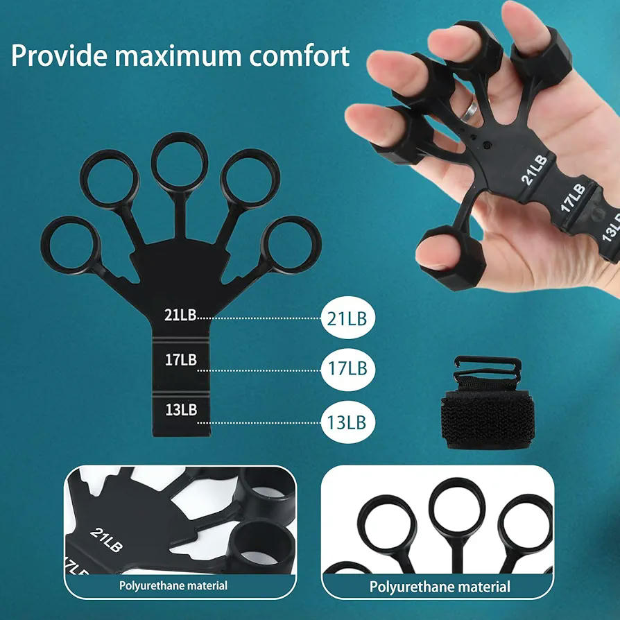 Ejercitador de mano con contador mecánico, fortalecedor de agarre y estiradores de dedos, resistencia ajustable de 5 kg a 60 kg, ideal para entrenamiento y rehabilitación (Negro)