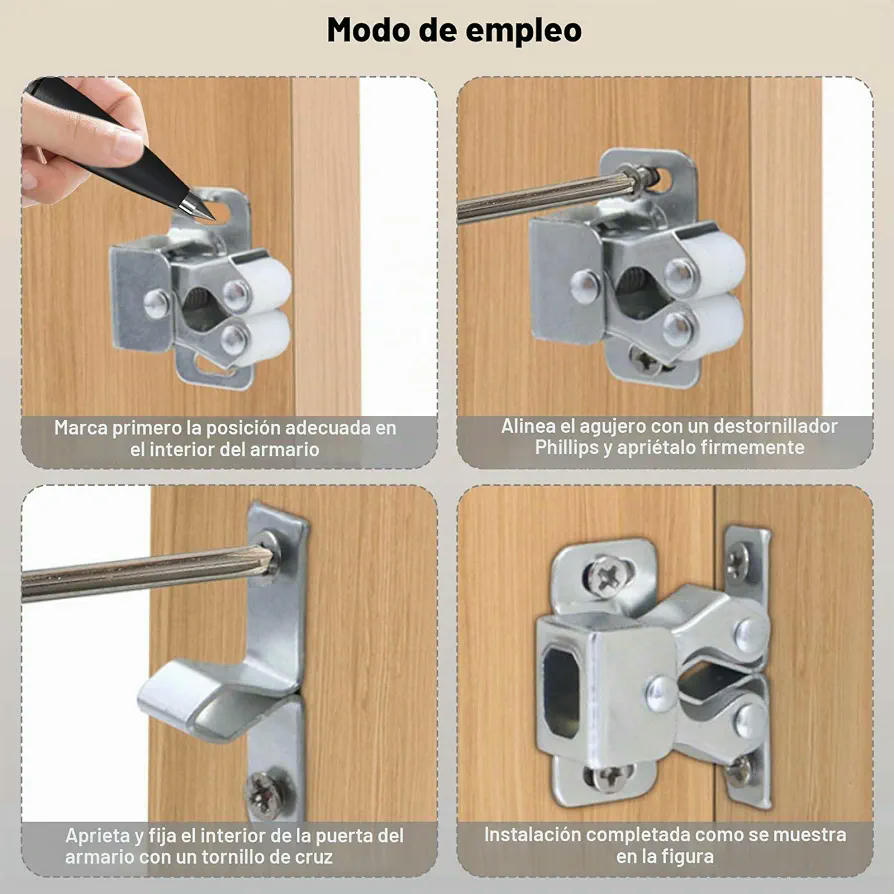 8 Pestillos Doble Rodillo de Acero Inoxidable con Tornillos y Destornillador para Armarios y Puertas (Plateado)