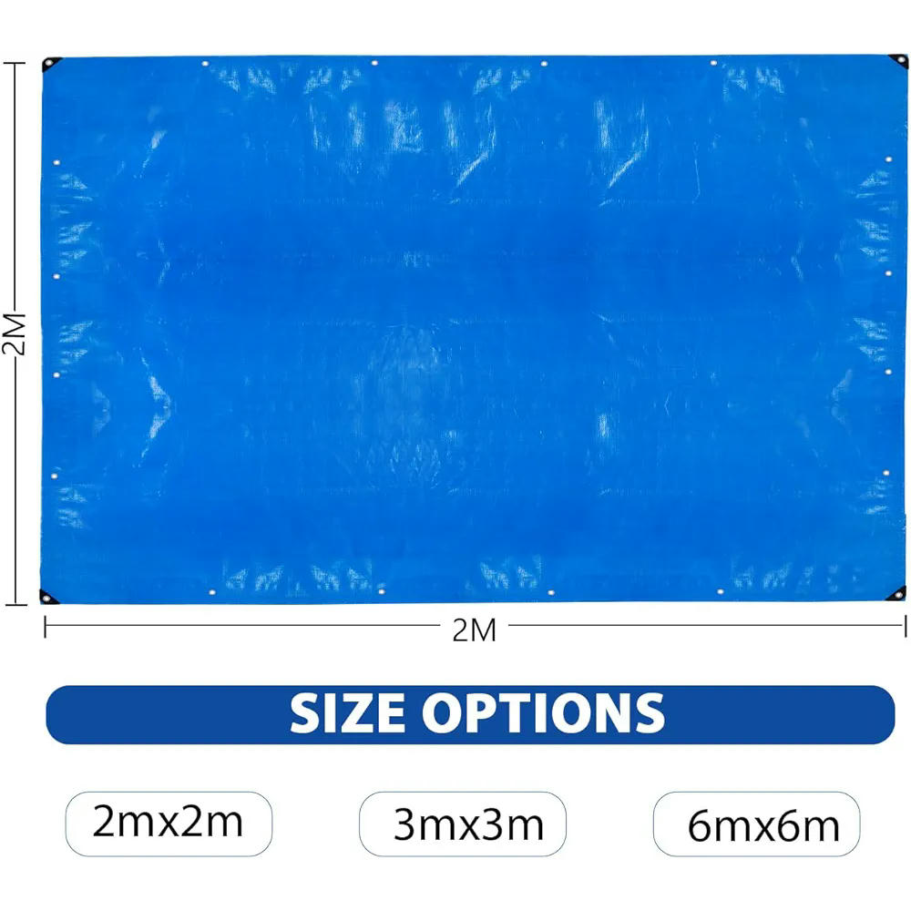 Lona de polietileno 3 x 3 m con ojales de aluminio, impermeable y resistente a rayos UV, con cuerda de 10m, ideal para cubrir camiones, piscinas, muebles de jardín y más