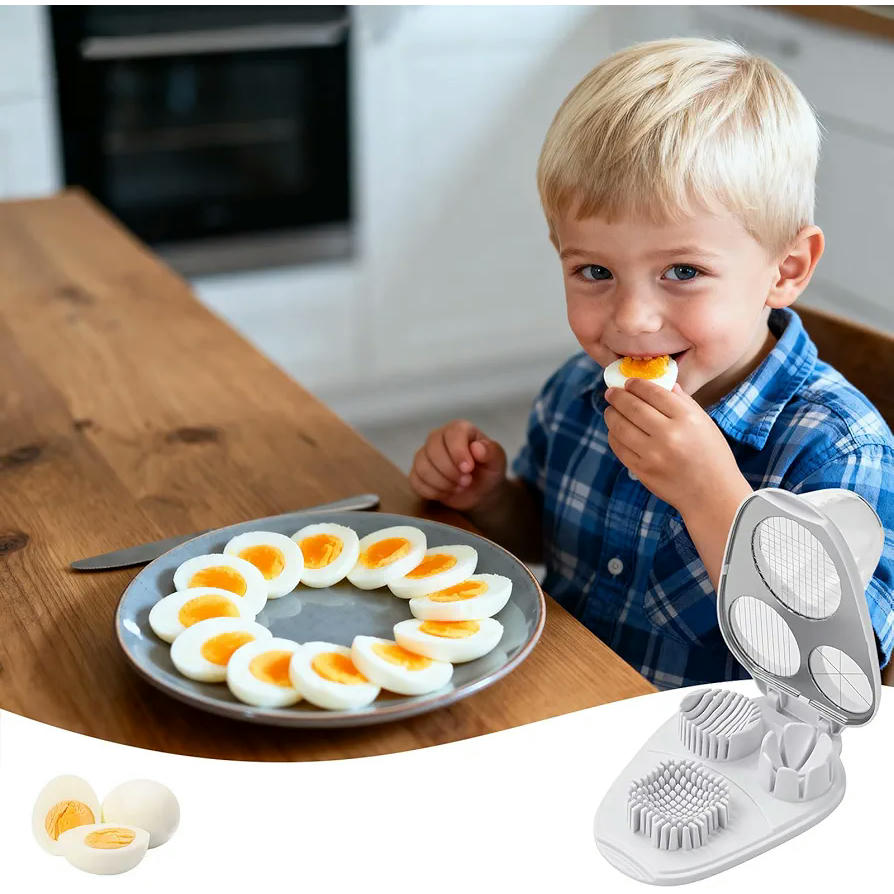 Cortador de Huevos 3 en 1 con Abridor y Alambres de Acero Inoxidable para Alimentos Blandos (Blanco)