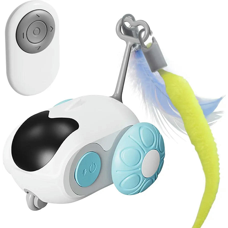 Juguete Interactivo para Gatos con Mando Control Remoto y Modo Automático, Carga Tipo C, Azul
