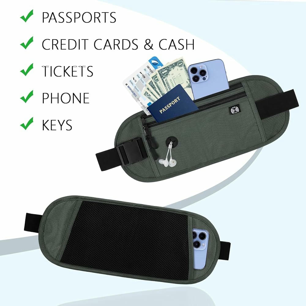Riñonera impermeable Gris para hombres y mujeres, cinturón de dinero con tecnología de bloqueo RFID, ideal para viajes y seguridad de pasaporte y teléfono (Gris)