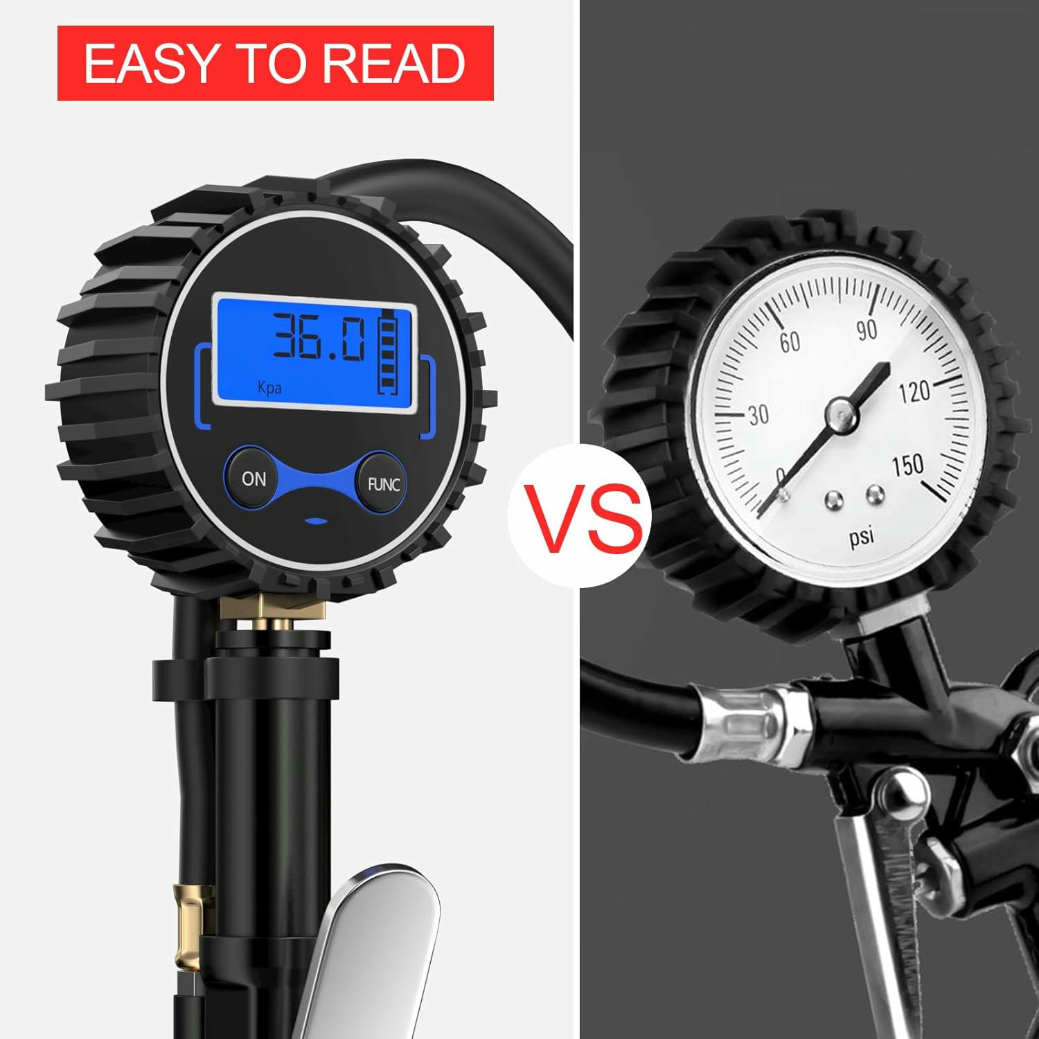 Gvolatee manometro presion neumaticos, manómetro presión neumáticos, inflador ruedas neumático con Manguera, Alta Precisión digital pressure gauge, 4 Unidades de Medida, para Bcicleta, Motocicleta