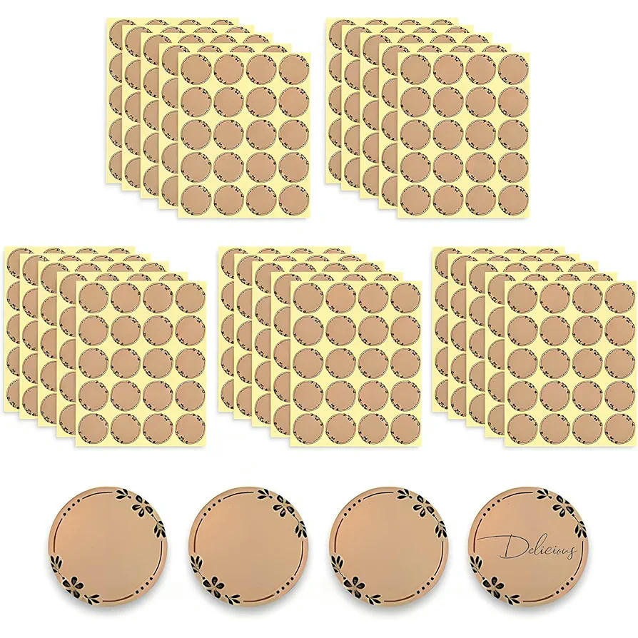 500 Etiquetas Adhesivas de Papel Kraft de 5cm para Tarros, Regalos y Manualidades (Marrón)