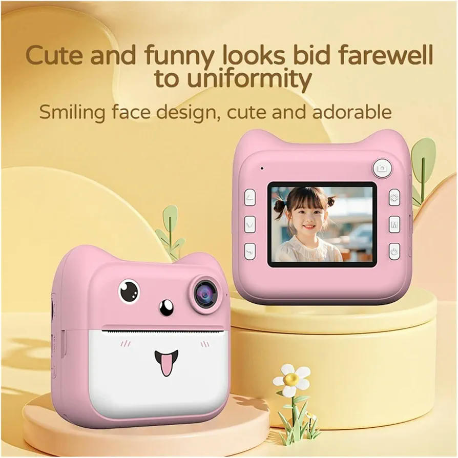 Cámara Digital de Impresión Instantánea para Niños 1080P con Impresora Térmica Sin Tinta (Rosa)