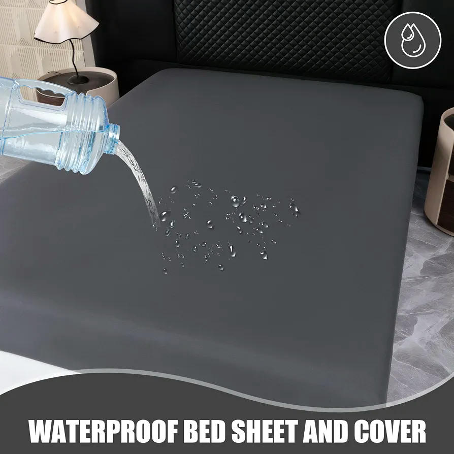 Protector de Colchón Impermeable 135 x 200 cm con Sujeta Sábanas (Gris oscuro)