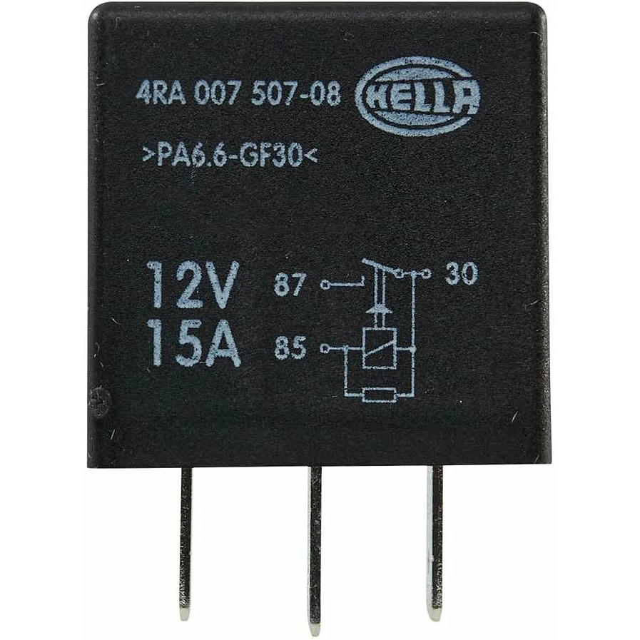 HELLA Relé, corriente de trabajo - 12V - 4polos - Diagrama de circuito: X - Conector: X - Contacto de cierre - Color: negro - sin soporte - 4RA 007 507-081