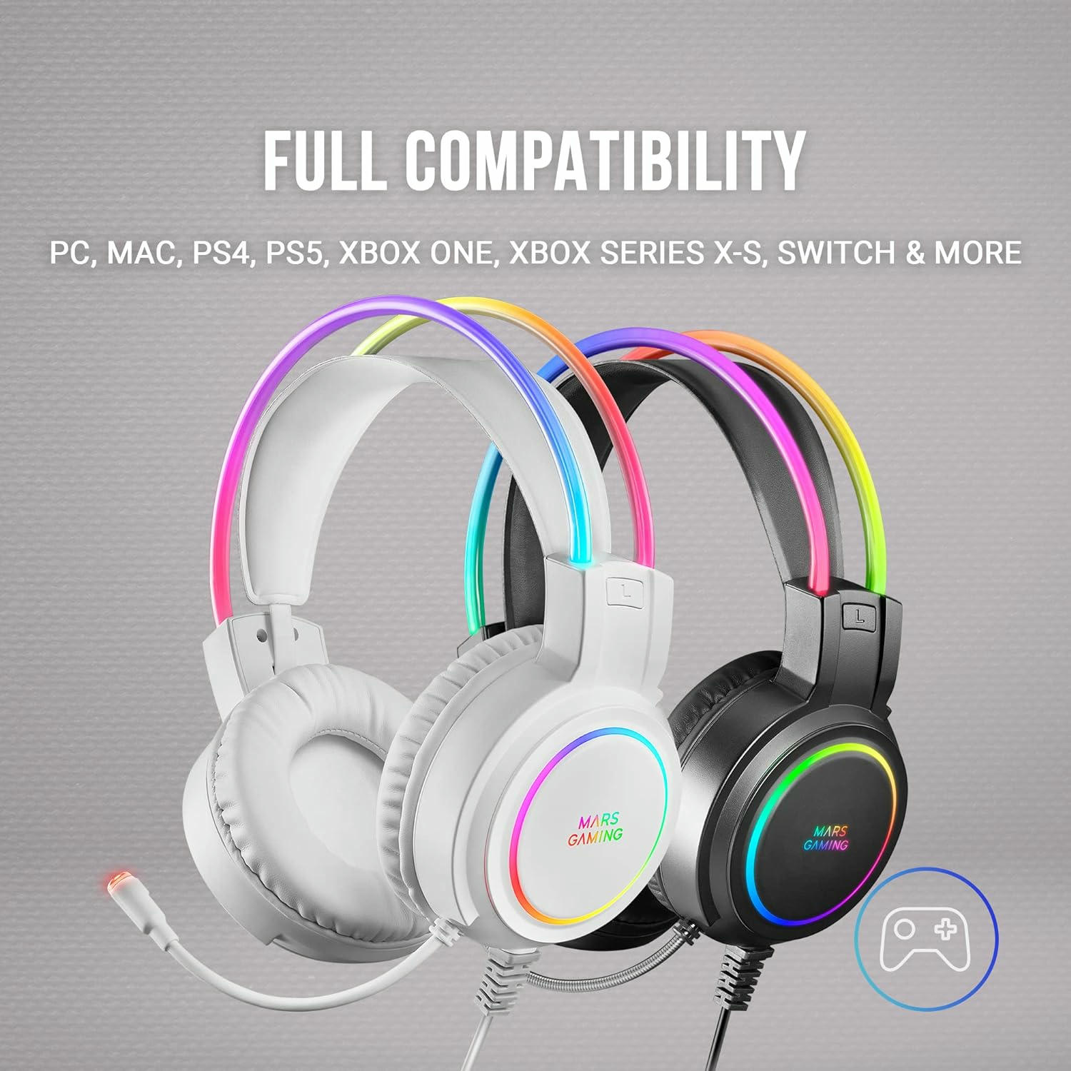 Mars Gaming MHRGB Blanco, Auriculares Chroma RGB Flow, Micrófono Profesional, Sonido Espacial